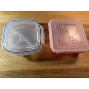 Lot of 2 LocknLock Plastic Food Storage Containers with Airtight Clip Lids